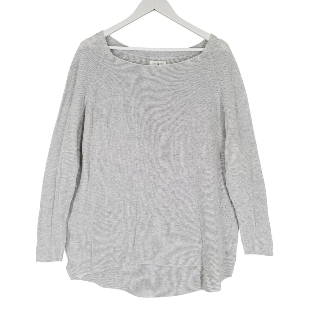 Lou & Grey Knit Sweater Women Medium Gray Lightweight Cotton Boat Neck Raglan